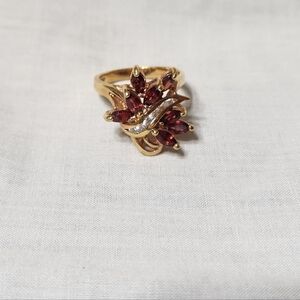 Designer Gold Vermeil over Sterling Silver 925 Diamond Accent Garnet Ring Sz 7